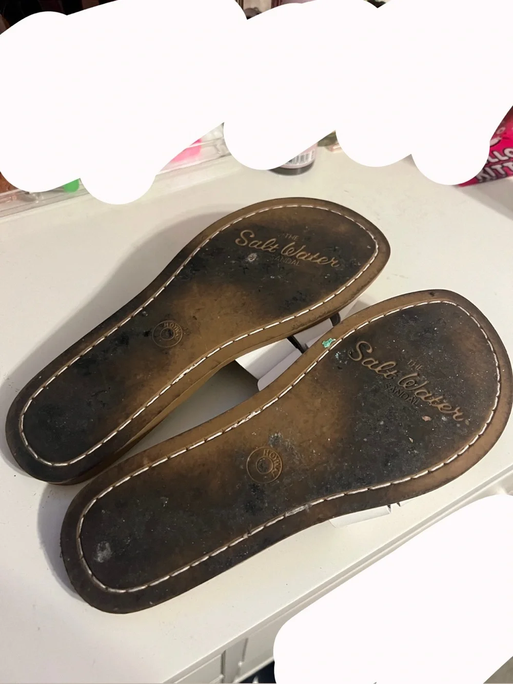 Salt Water Sandals White Leather Slide Sandals - Women